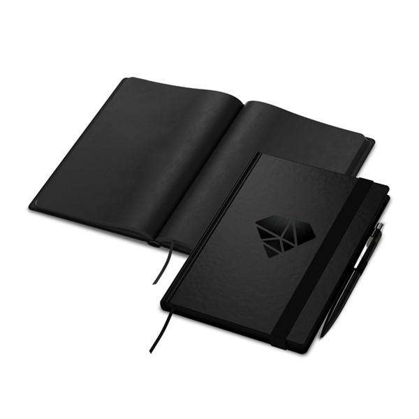 Schwarzes Notizbuch mit schwarzen Blättern