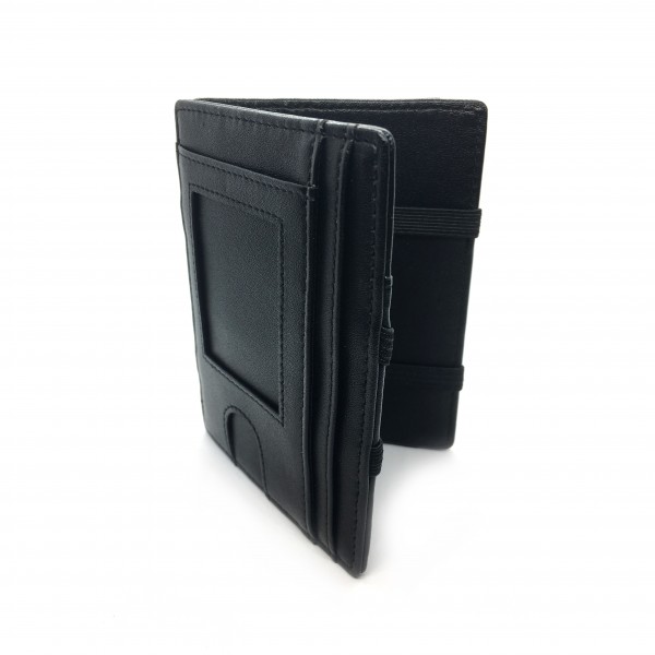 Magic Wallet mit Fenster - Echtleder schwarz | inkl. Münzfach